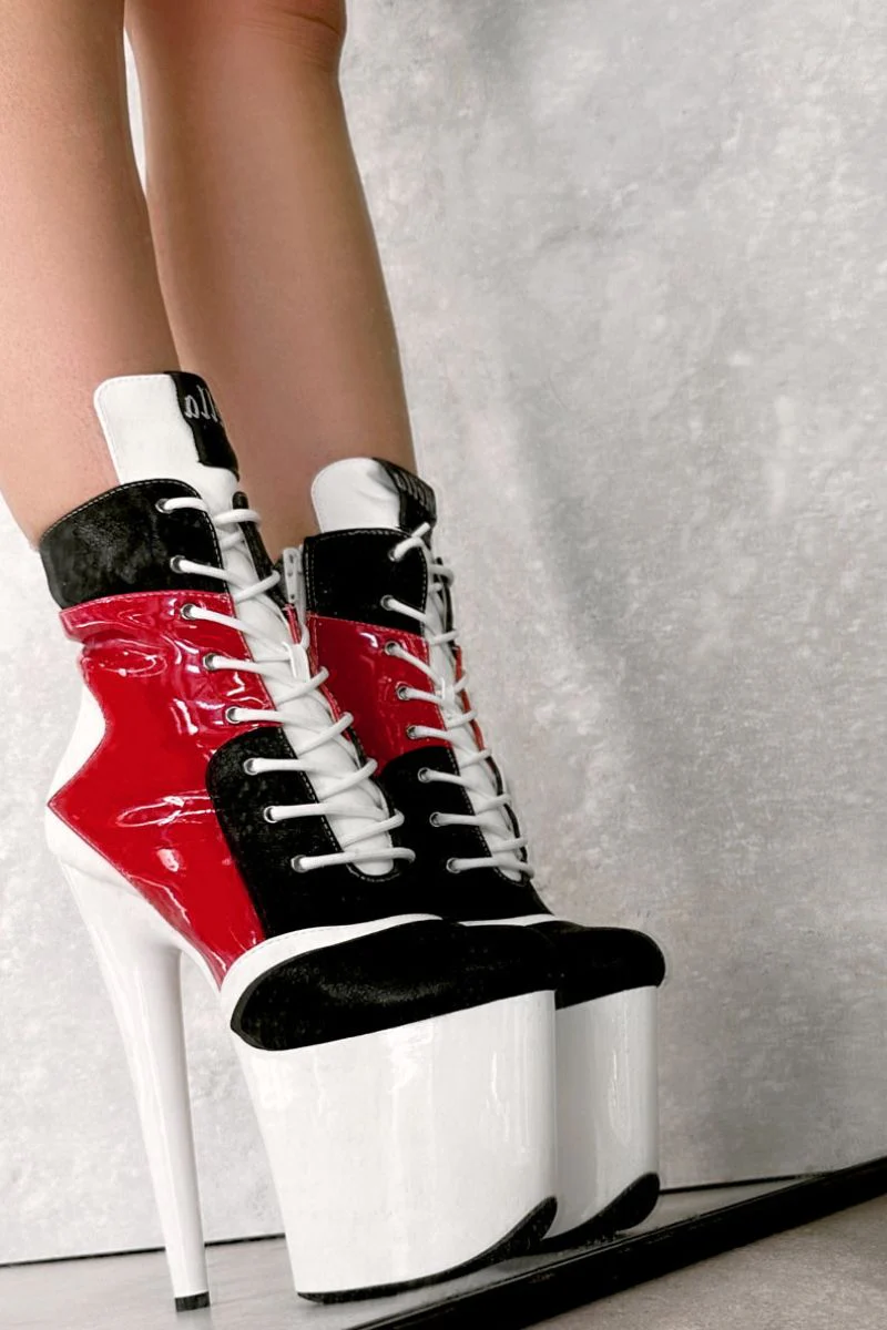 Hella Heels EmpireKicks 8inch Ankle Boots - Atomic Red - Image 2