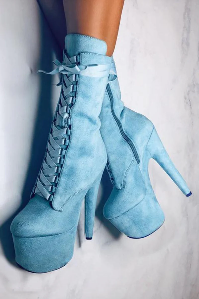 Hella Heels High BabyDoll 7inch Boots - Baby Blue - Image 2