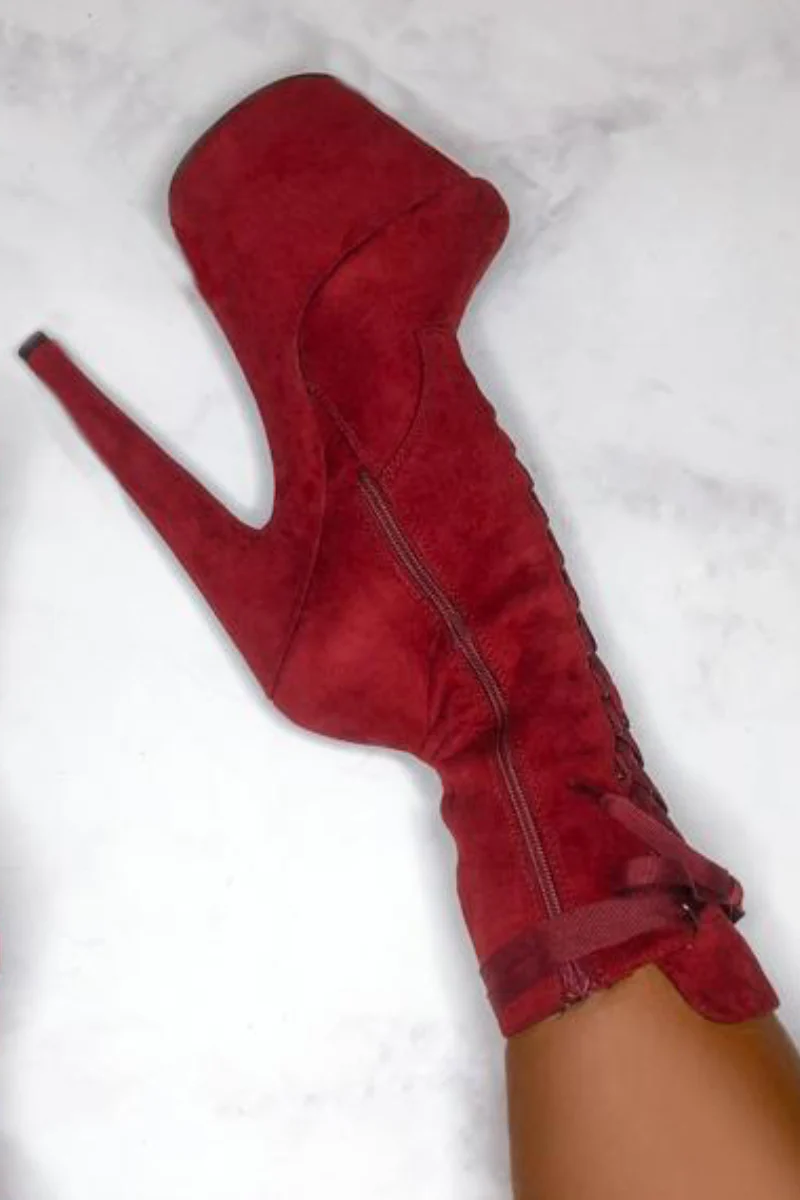 Hella Heels High BabyDoll 7inch Boots - Dark Red - Image 2