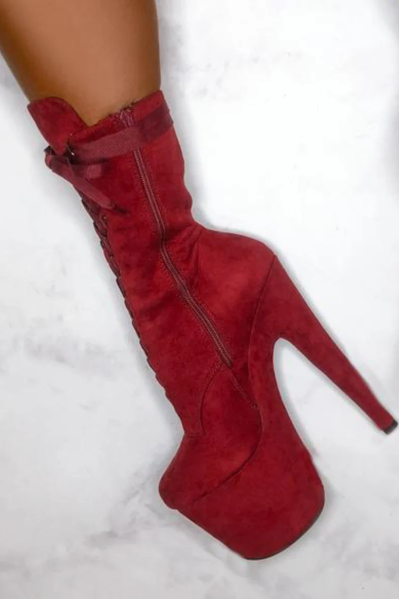 Hella Heels High BabyDoll 7inch Boots - Dark Red - Image 3