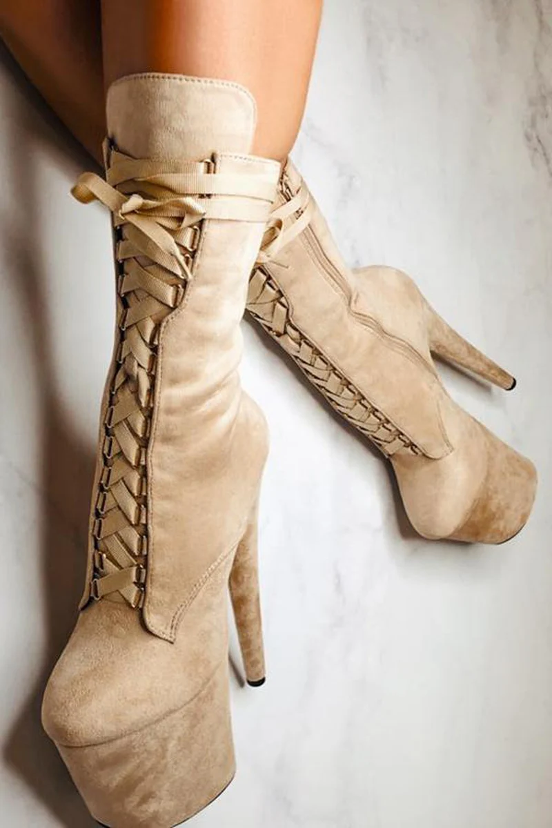 Hella Heels High BabyDoll 7inch Boots - Sand - Image 2