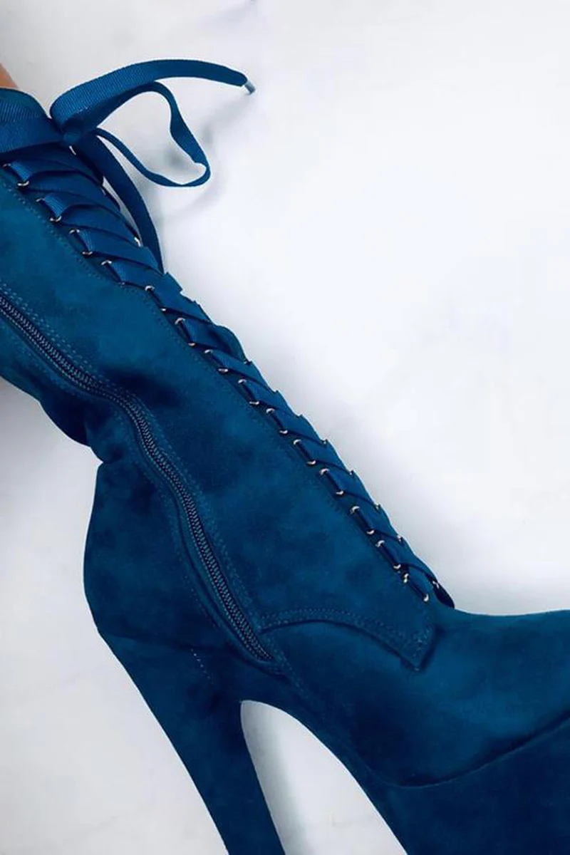 Hella Heels High BabyDoll 7inch Boots - Teal - Image 2