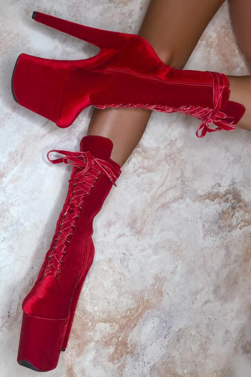 Hella Heels High BabyDoll 8inch Boots - Bad Blood - Image 3