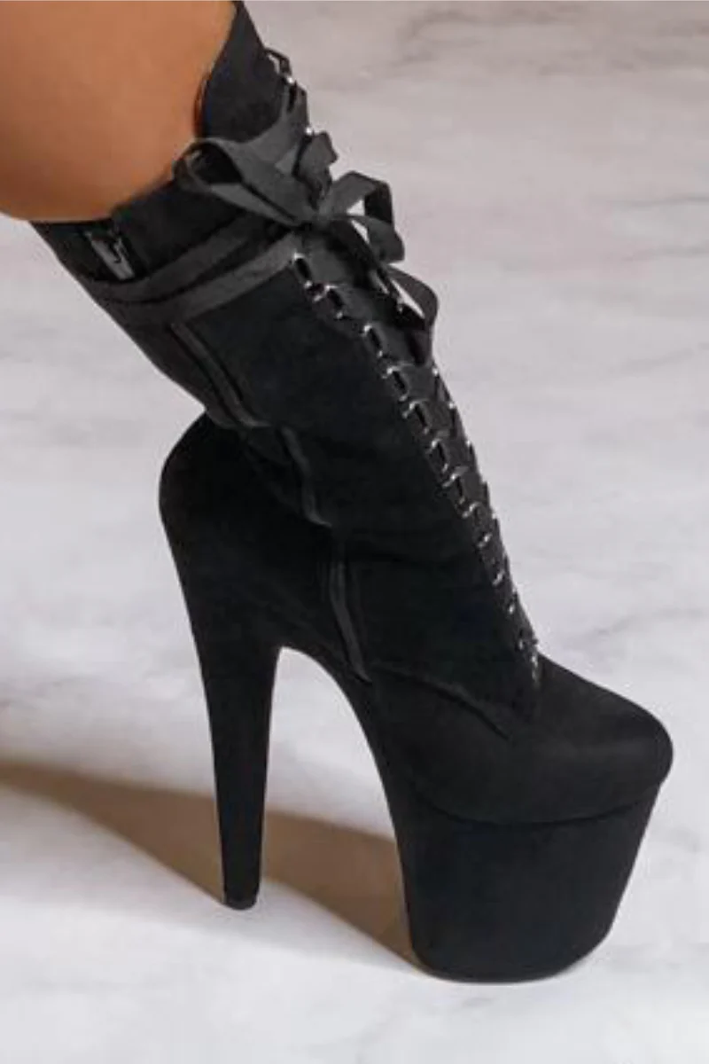 Hella Heels High BabyDoll 8inch Boots - Black - Image 4