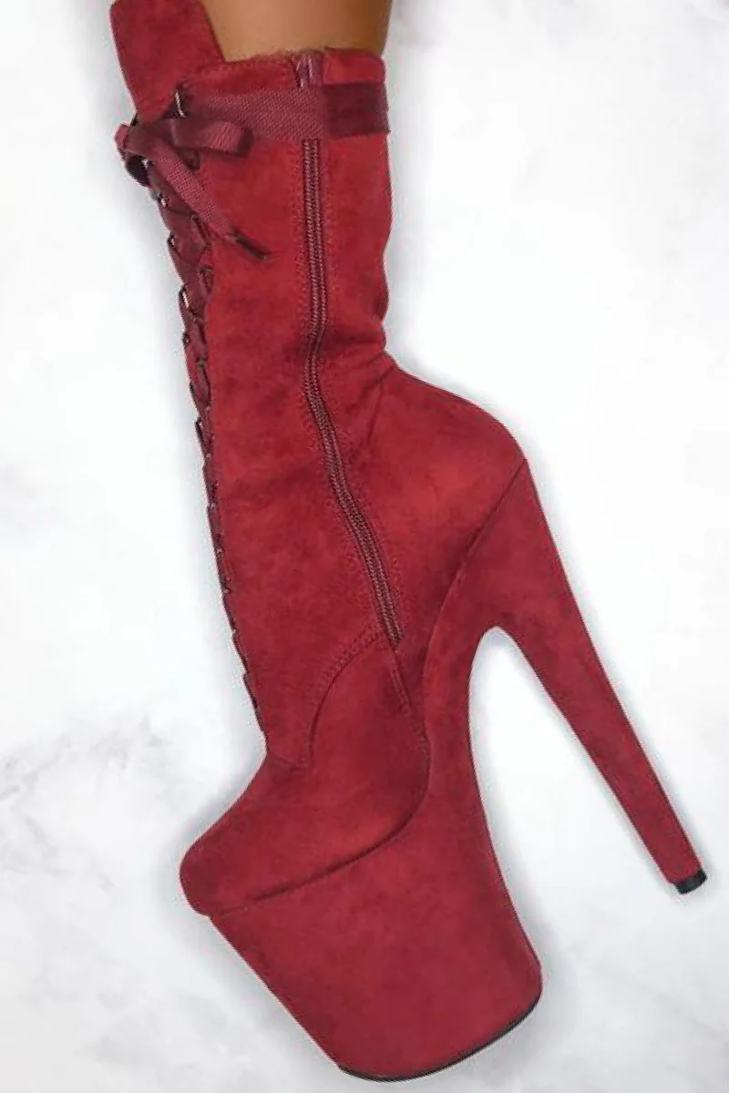 Hella Heels High BabyDoll 8inch Boots - Dark Red - Image 3