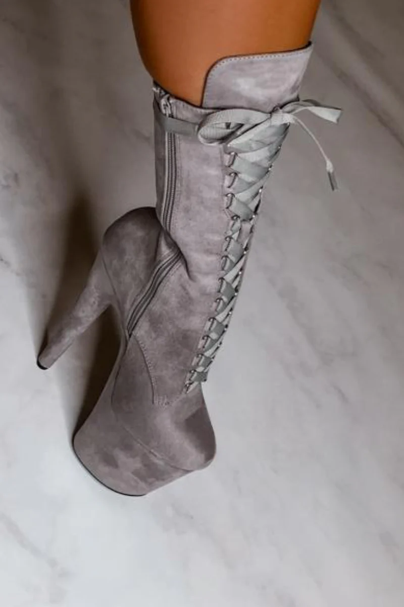 Hella Heels High BabyDoll 8inch Boots - Light Grey (UK2/3 ONLY) - Image 4