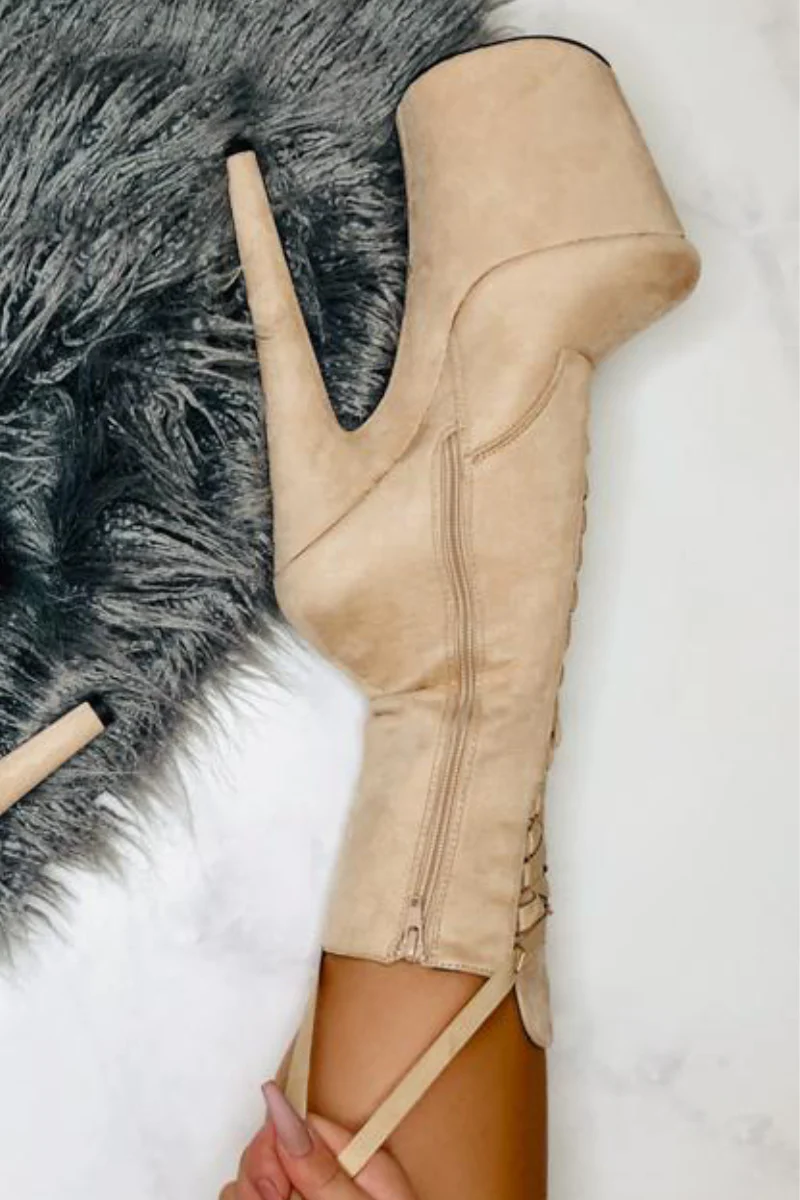 Hella Heels High BabyDoll 8inch Boots - Sand - Image 3