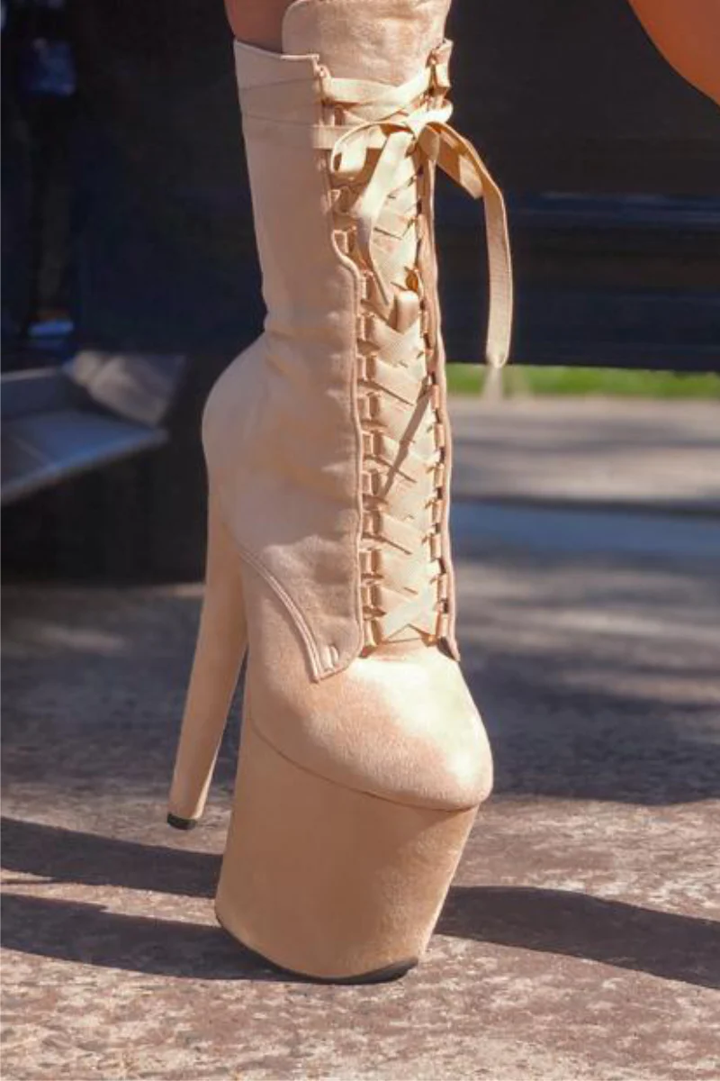 Hella Heels High BabyDoll 8inch Boots - Sand - Image 4