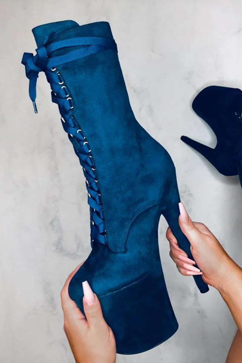 Hella Heels High BabyDoll 8inch Boots - Teal - Image 2