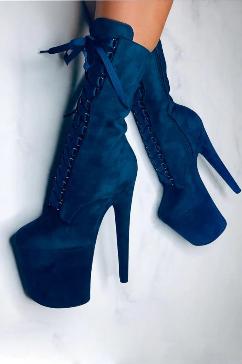 Hella Heels High BabyDoll 8inch Boots - Teal - Image 4