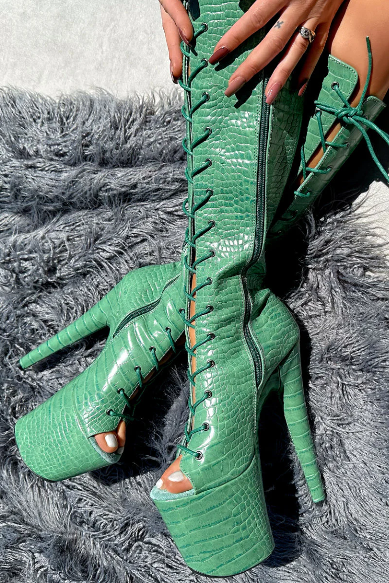 Hella Heels Jungle Open Toe Knee High 8inch Boots - Killing Adam - Image 4