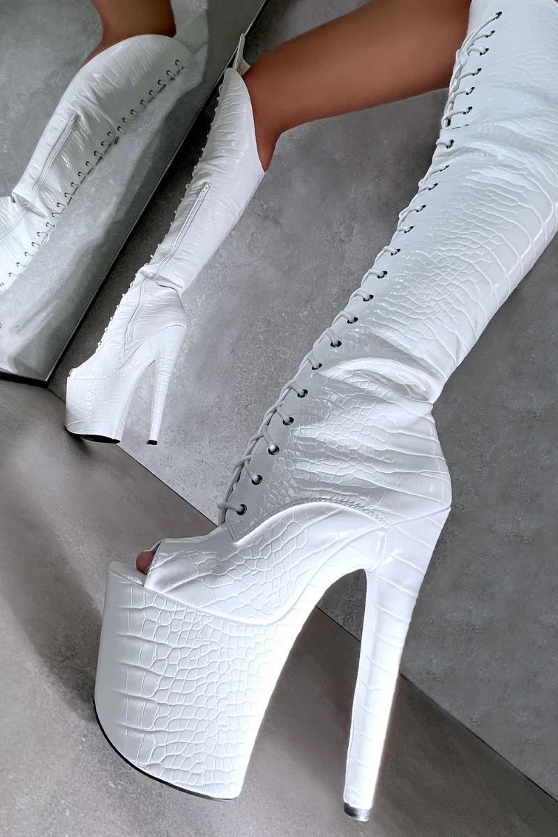 Hella Heels Jungle Open Toe Over The Knee 8inch Boots - Ghosted - Image 2