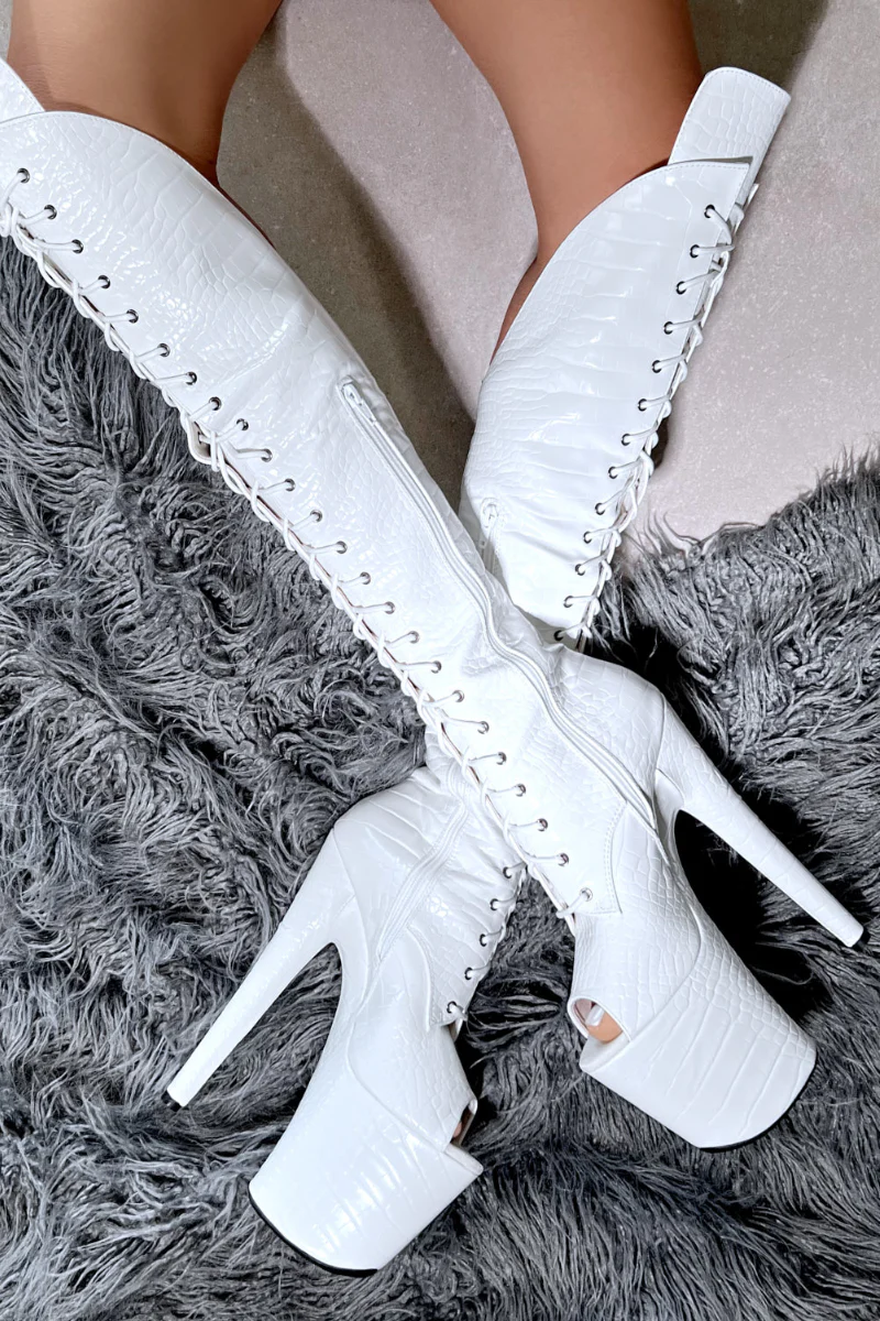 Hella Heels Jungle Open Toe Over The Knee 8inch Boots - Ghosted - Image 4
