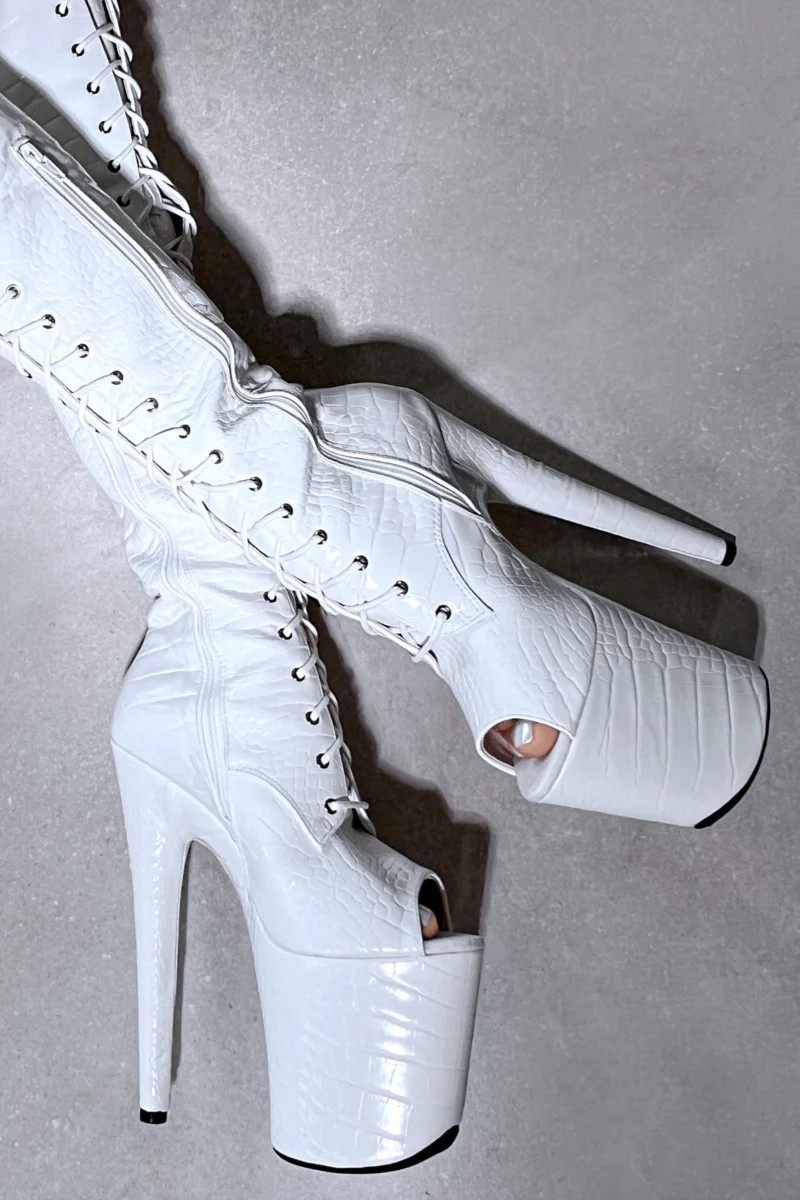 Hella Heels Jungle Open Toe Over The Knee 8inch Boots - Ghosted - Image 5