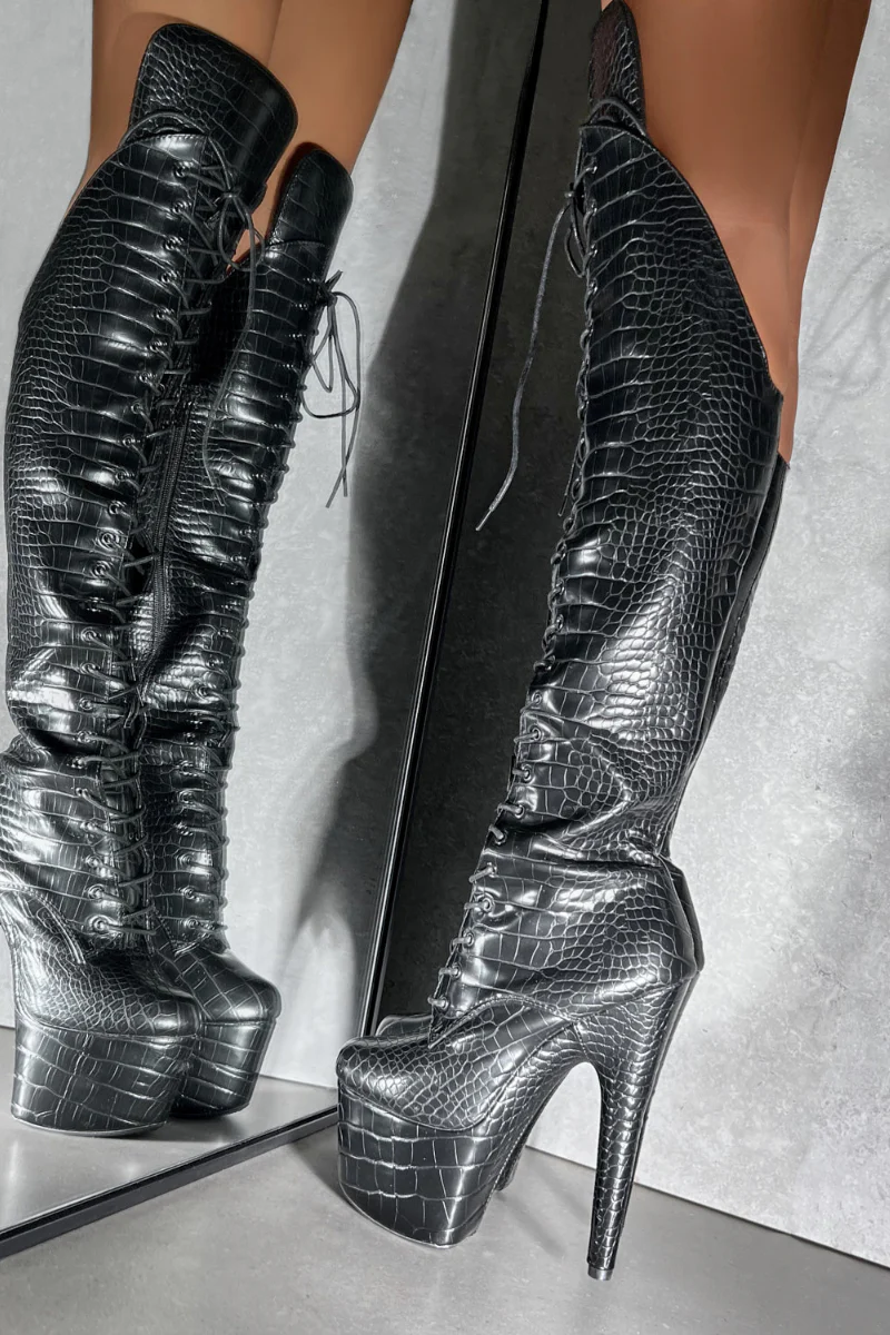 Hella Heels Jungle Over The Knee 7inch Boots - Cold Blooded - Image 2