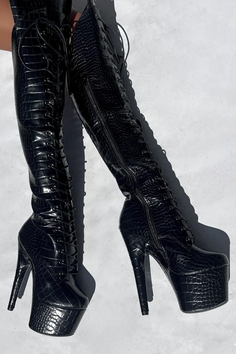 Hella Heels Jungle Over The Knee 7inch Boots - Cold Blooded - Image 3