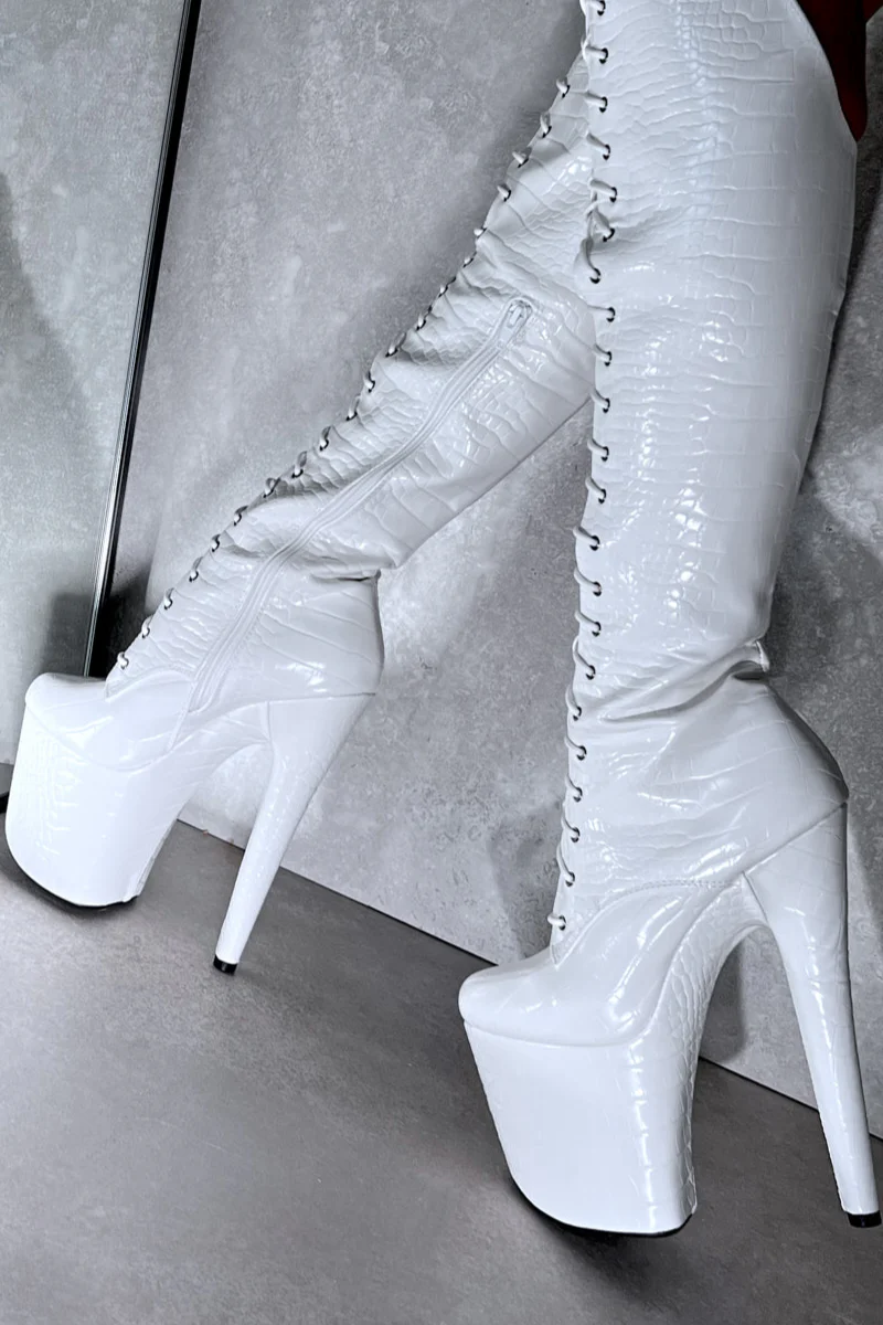 Hella Heels Jungle Over The Knee 8inch Boots - Ghosted - Image 2