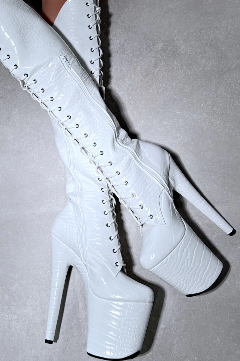 Hella Heels Jungle Over The Knee 8inch Boots - Ghosted - Image 3