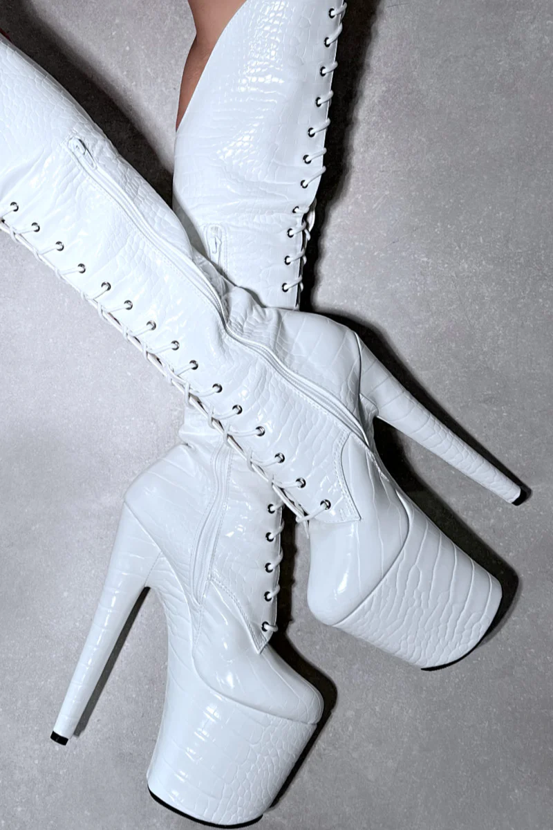 Hella Heels Jungle Over The Knee 8inch Boots - Ghosted - Image 4
