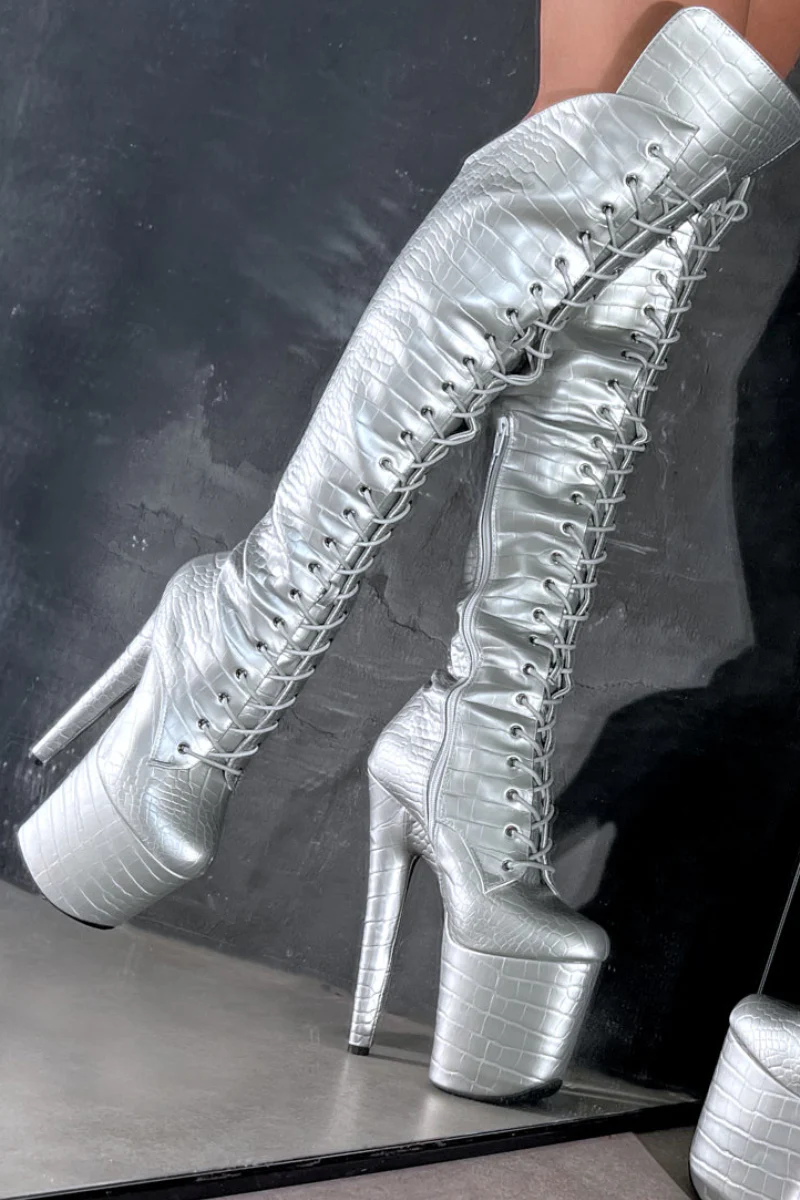 Hella Heels Jungle Over The Knee 8inch Boots - Sliving - Image 4