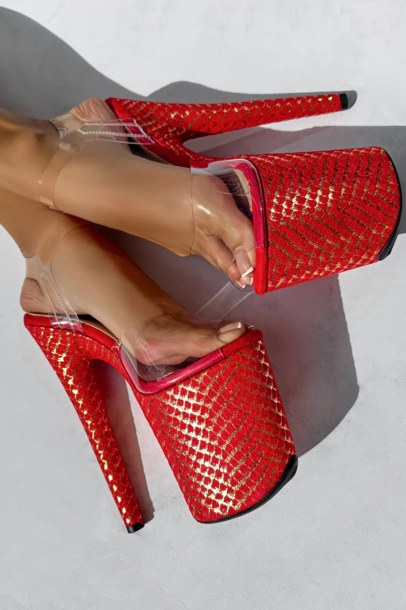 Hella Heels Khaleesi 8inch Classic Stilettos - Red & Gold - Image 4