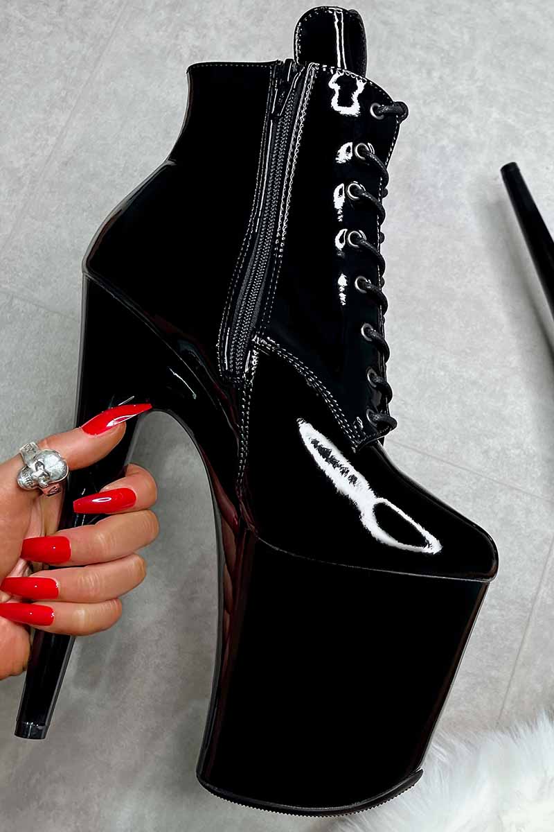Hella Heels LipKit 8inch Ankle Boots - Black Beatles - Image 2