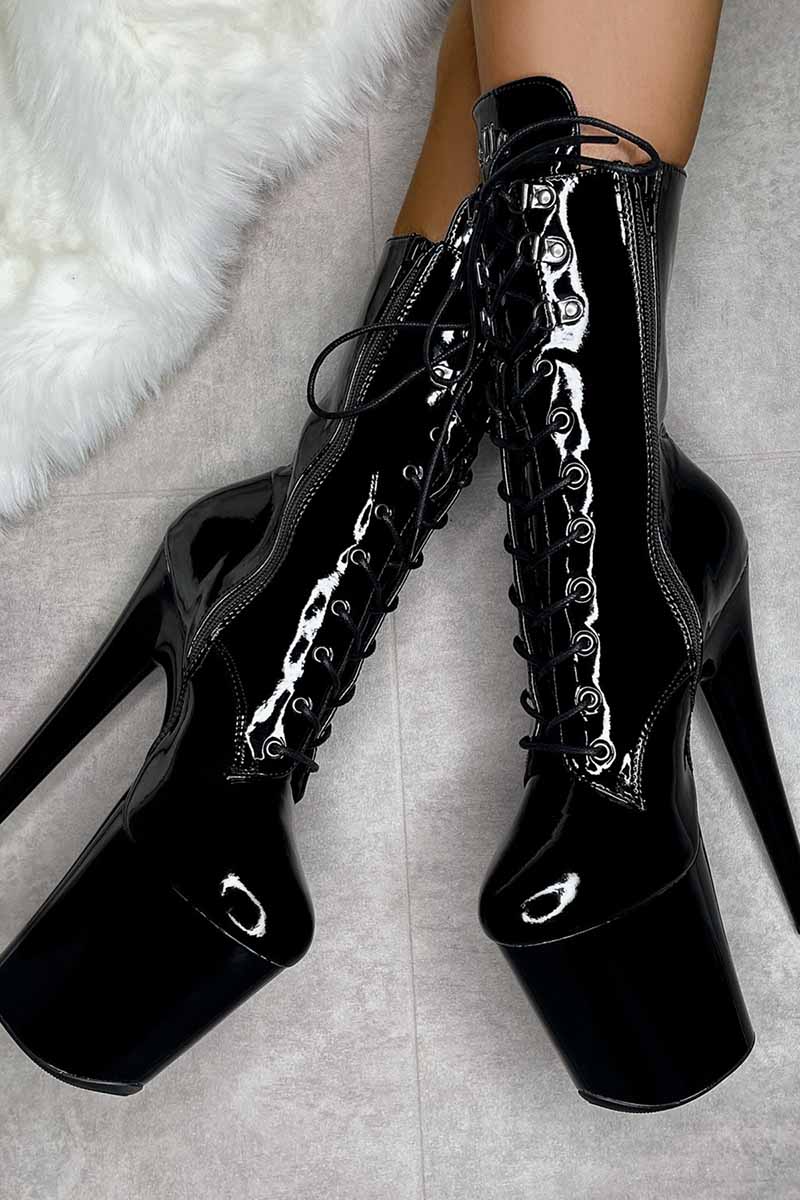 Hella Heels LipKit 8inch Boots - Black Beatles - Image 3
