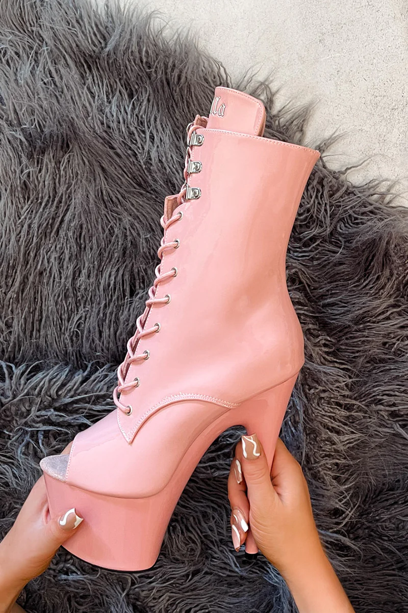 Hella Heels LipKit Open Toe 7inch Boots - Candy Shop (UK2 ONLY)