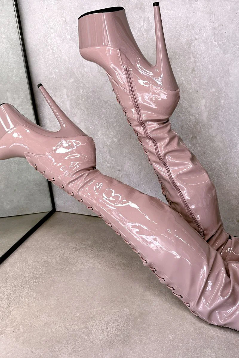 Hella Heels LipKit Thigh High Front Lace 7inch Boots - Boujee  (UK2/3 ONLY) - Image 2