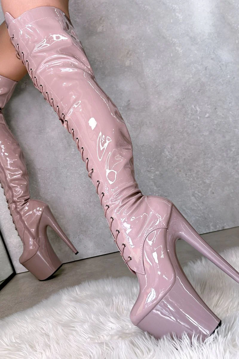 Hella Heels LipKit Thigh High Front Lace 7inch Boots - Boujee  (UK2/3 ONLY) - Image 4