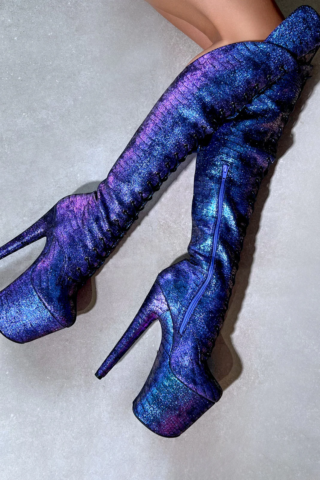 Hella Heels Mermaid Over The Knee 8inch Boots - Midnight - Image 3