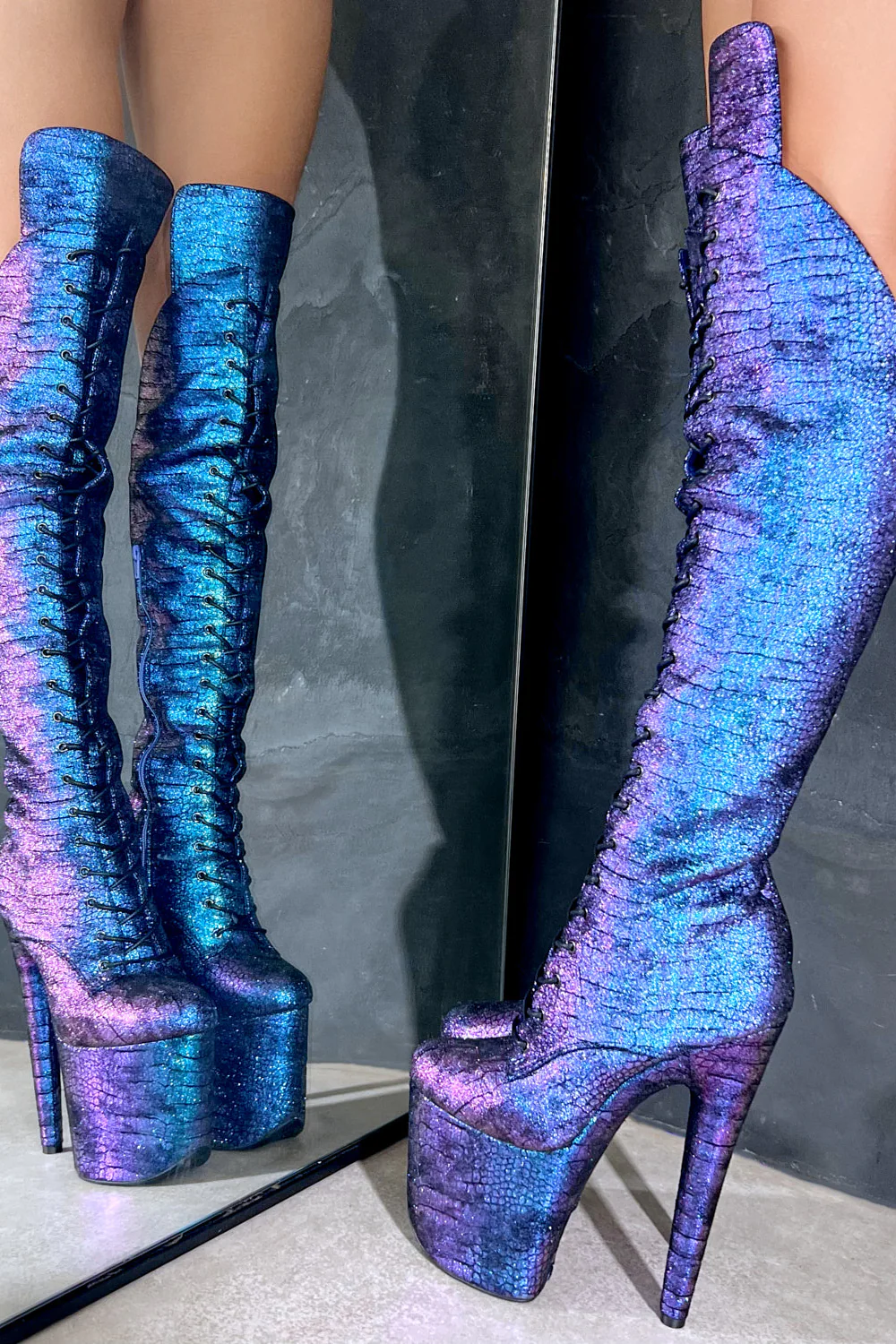 Hella Heels Mermaid Over The Knee 8inch Boots - Midnight - Image 4