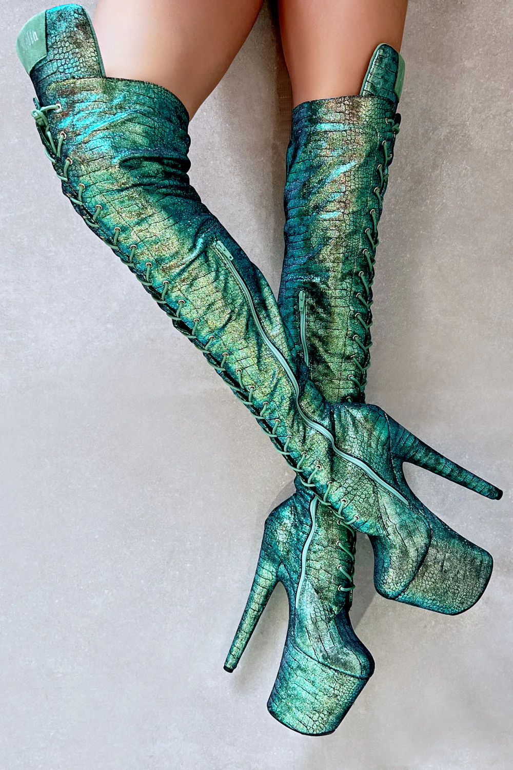 Hella Heels Mermaid Thigh High Front Lace 8inch Boots - Dreams
