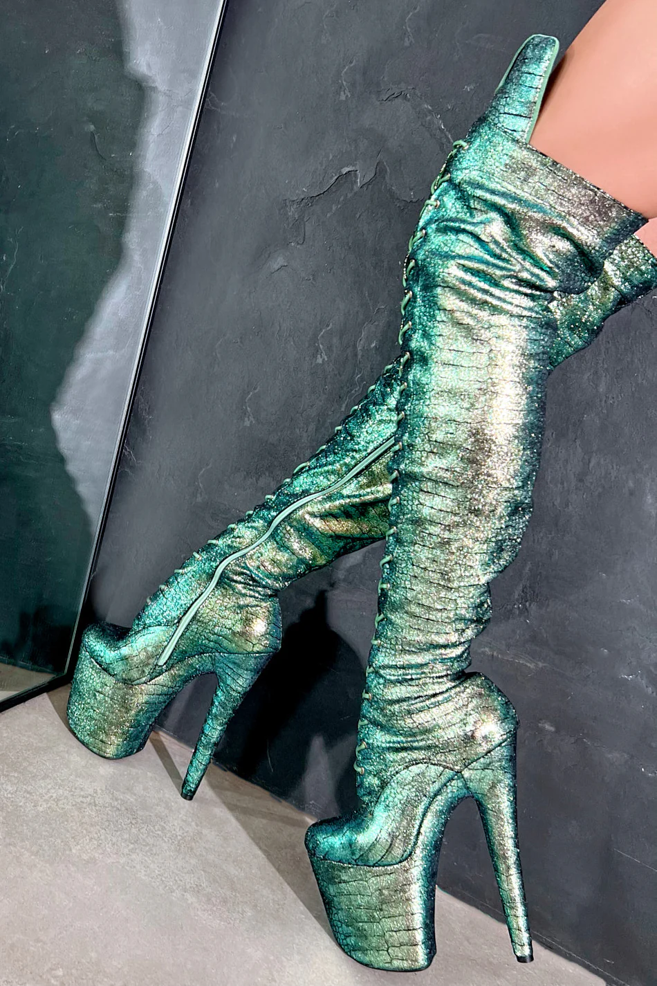 Hella Heels Mermaid Thigh High Front Lace 8inch Boots - Dreams - Image 2
