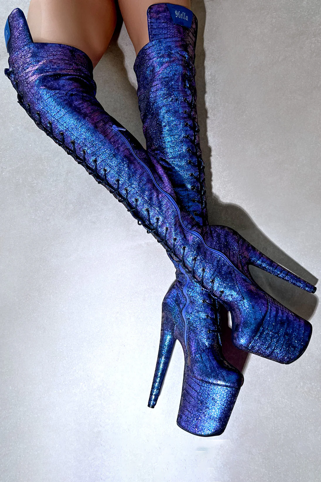 Hella Heels Mermaid Thigh High Front Lace 8inch Boots - Midnight - Image 3