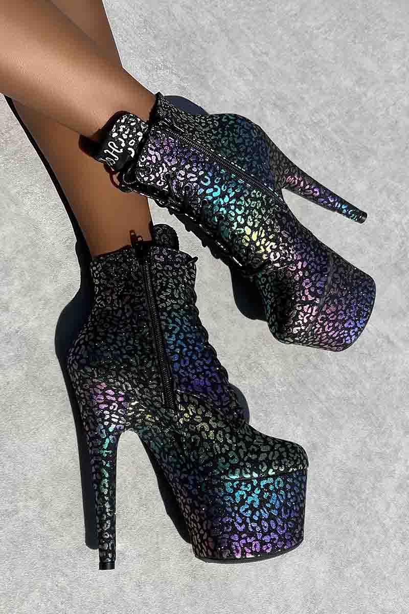 Hella Heels Moonlight Leopard 7inch Low Ankle Boots - Iridescent
