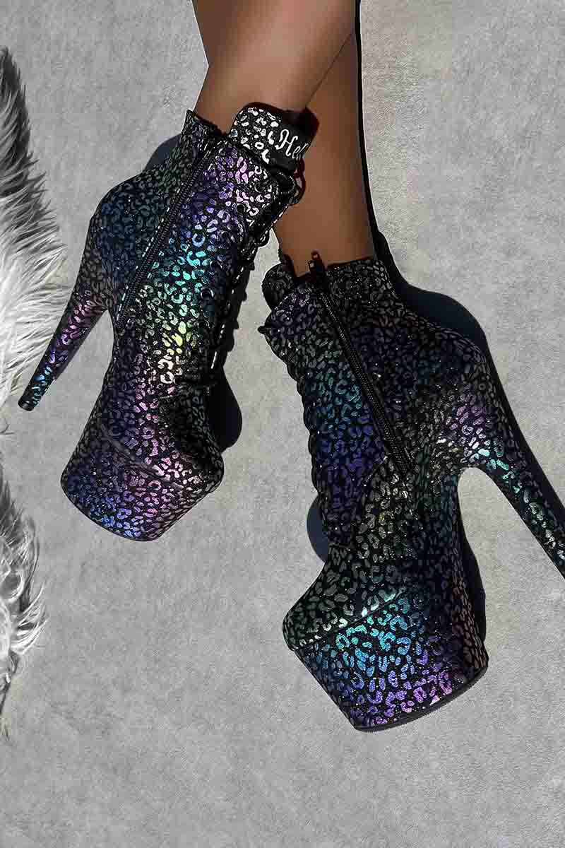 Hella Heels Moonlight Leopard 7inch Low Ankle Boots - Iridescent - Image 2