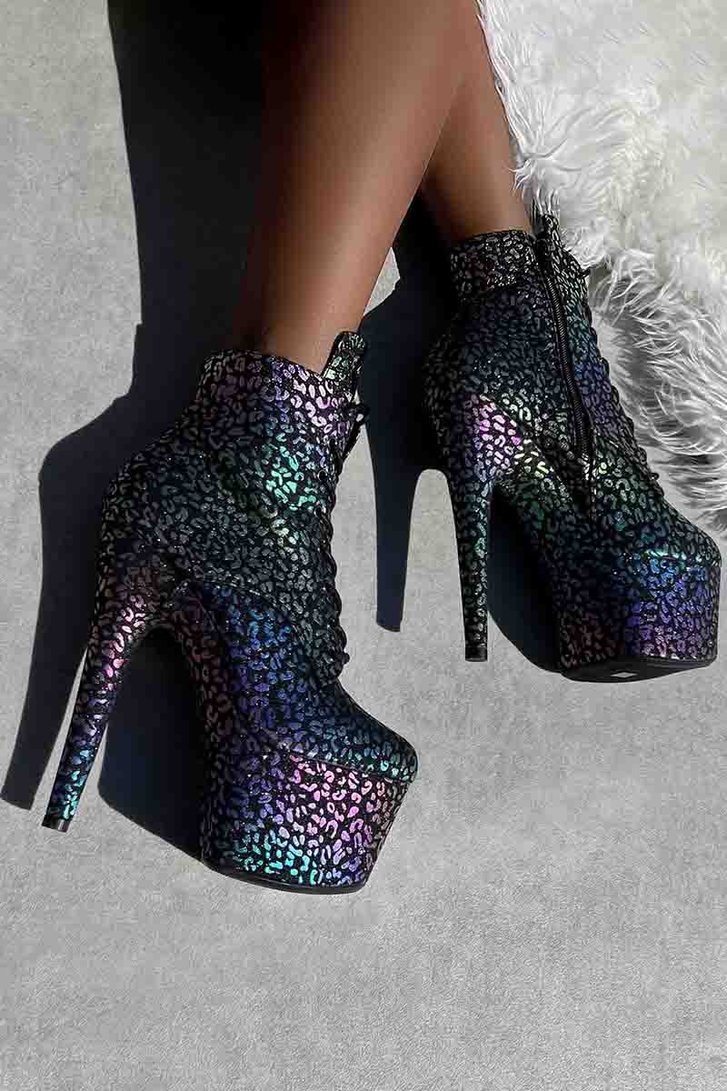 Hella Heels Moonlight Leopard 7inch Low Ankle Boots - Iridescent - Image 3
