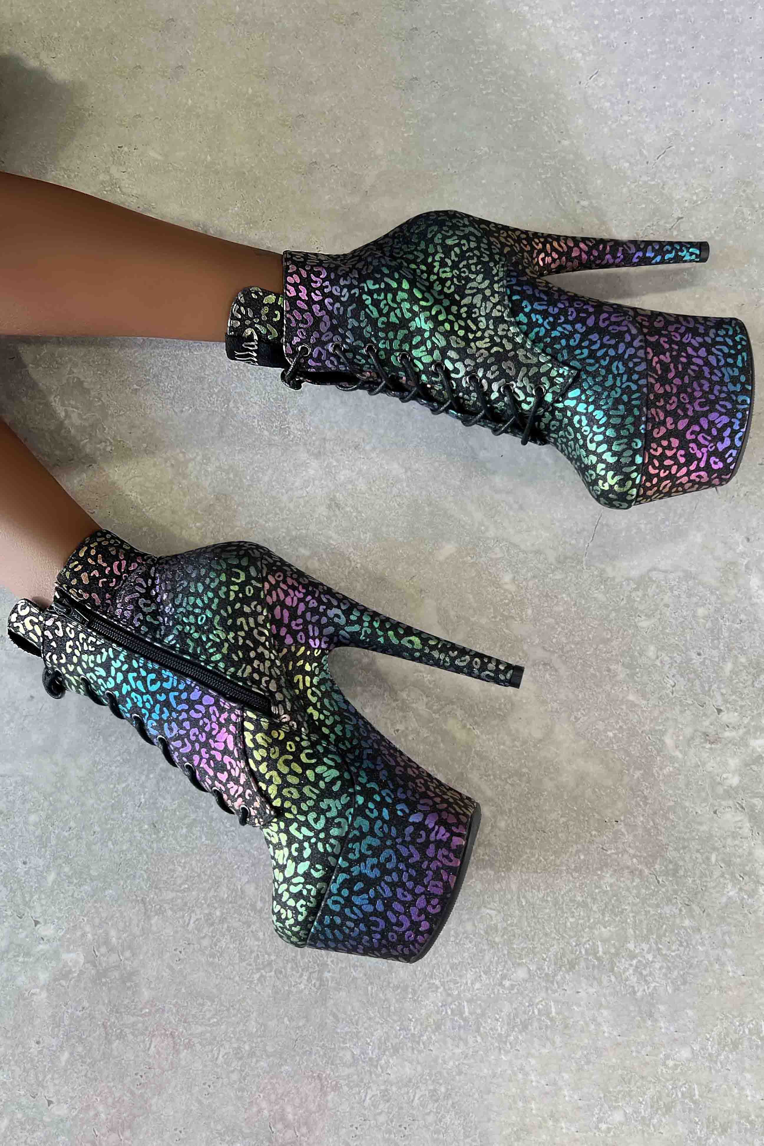 Hella Heels Moonlight Leopard 7inch Low Ankle Boots - Iridescent - Image 4