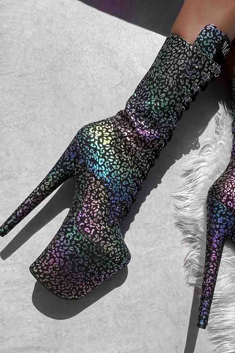 Hella Heels Moonlight Leopard 8inch High Ankle Boots - Iridescent - Image 3