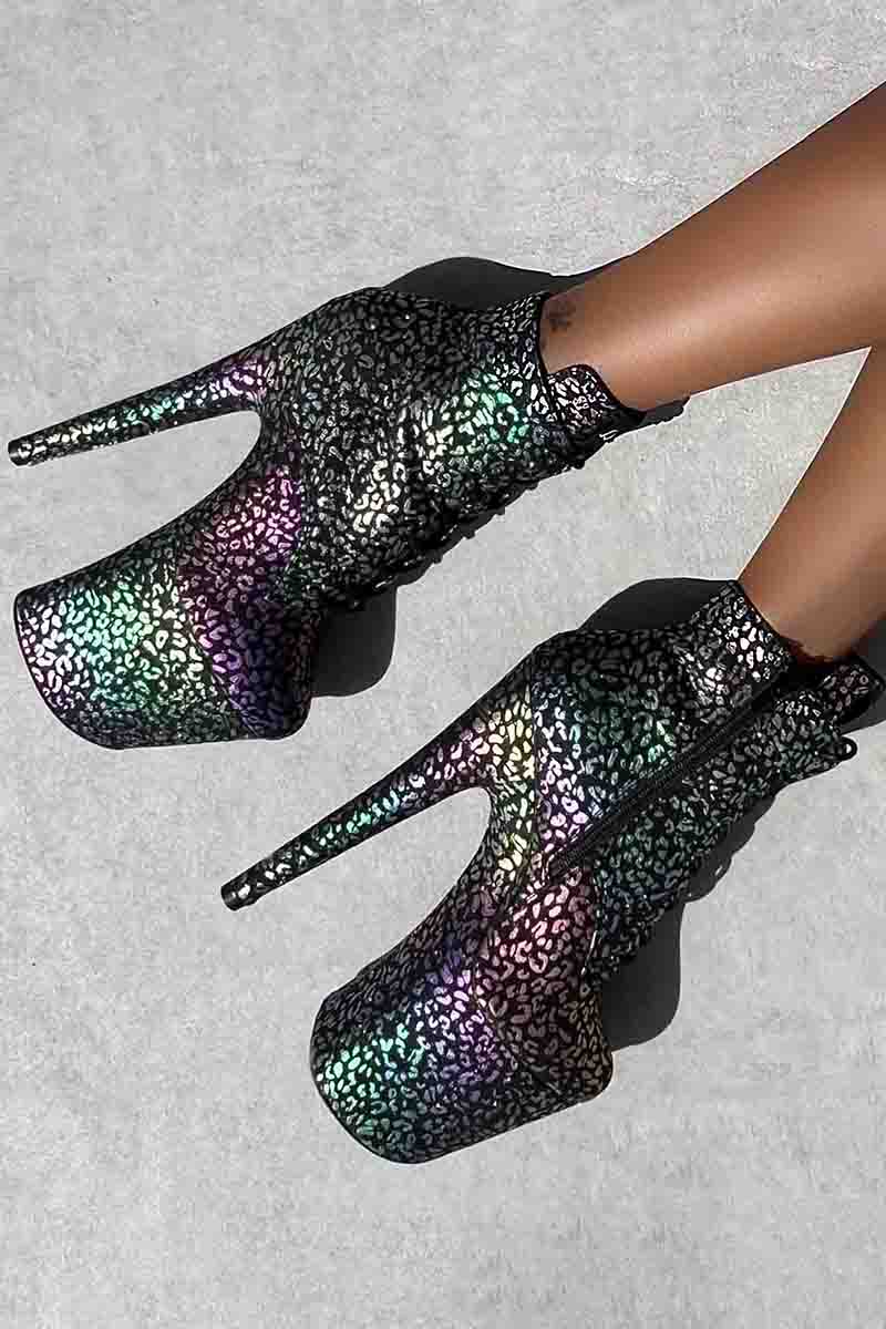 Hella Heels Moonlight Leopard 8inch Low Ankle Boots - Iridescent - Image 2