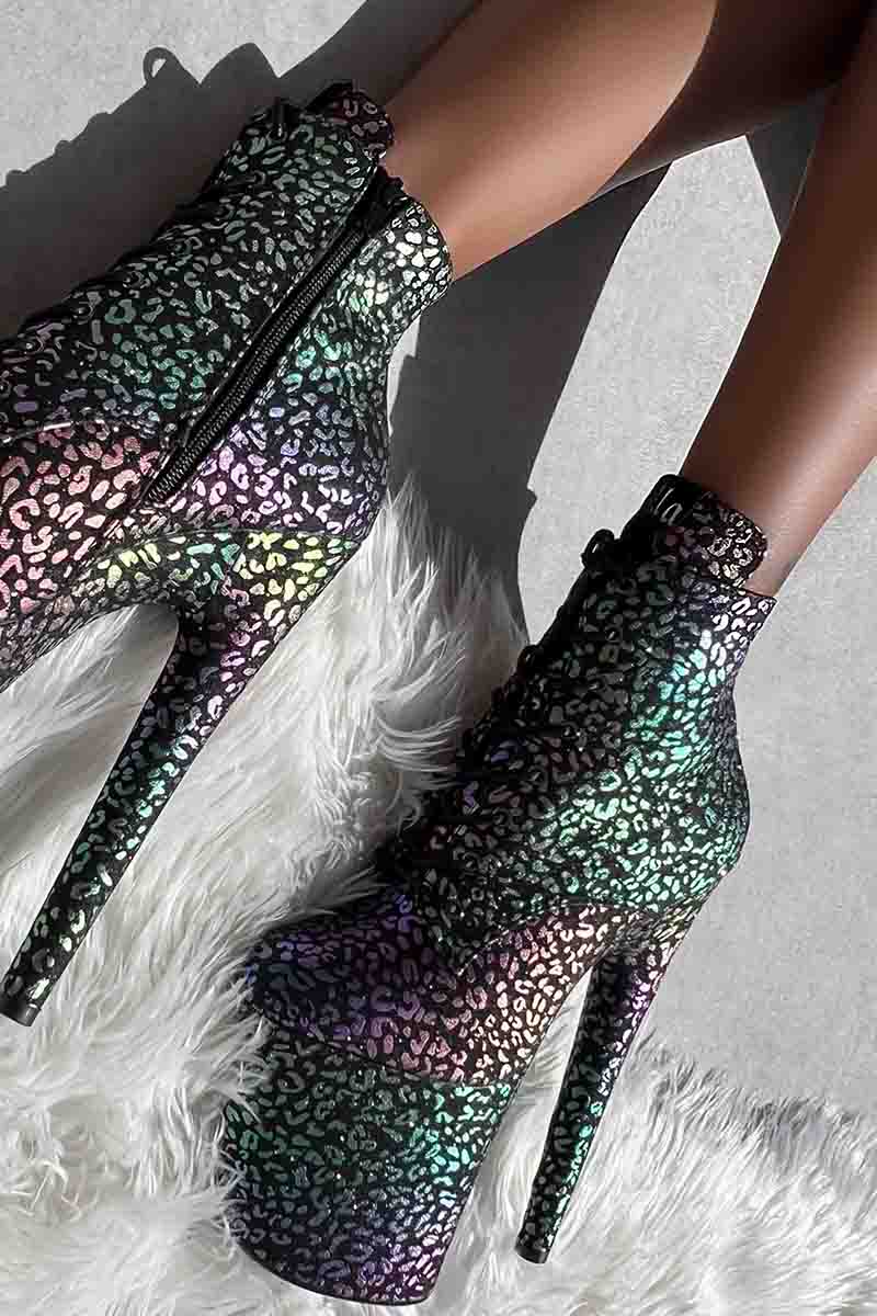 Hella Heels Moonlight Leopard 8inch Low Ankle Boots - Iridescent - Image 3
