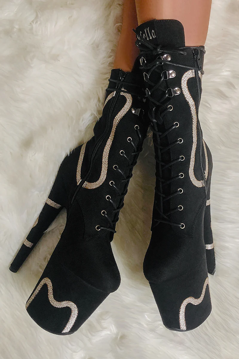 Hella Heels Snake In My Boot 8inch Boots - Black - Image 2