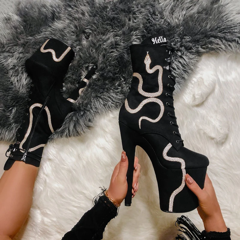 Hella Heels Snake In My Boot 8inch Boots - Black - Image 3