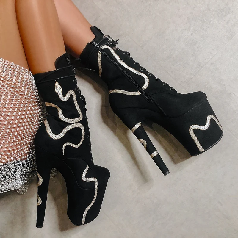Hella Heels Snake In My Boot 8inch Boots - Black - Image 4