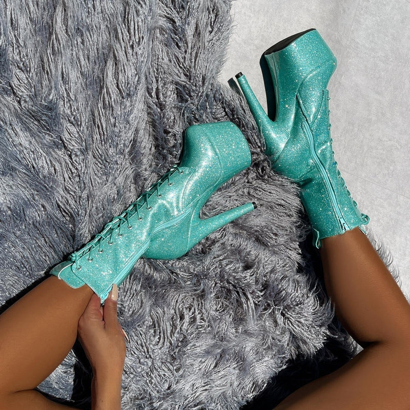 Hella Heels The Glitterati 7inch Boots - Baby Blues - Image 5