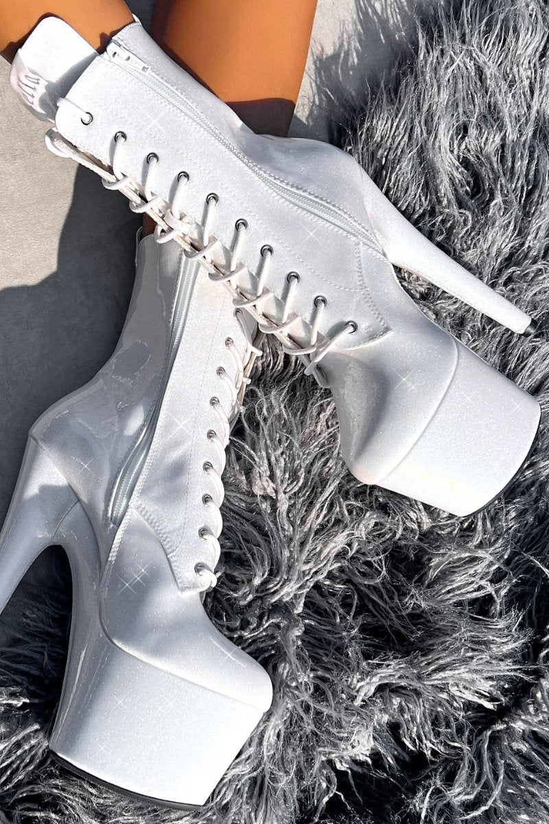 Hella Heels The Glitterati 7inch Boots - Snow Kween - Image 2