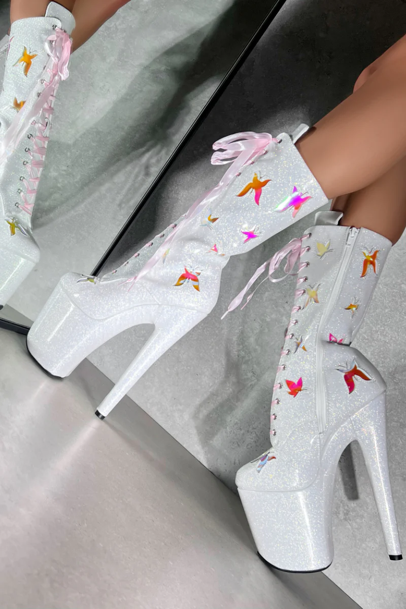 Hella Heels The Glitterati Butterfly 8inch Boots - Snow Kween - Image 2