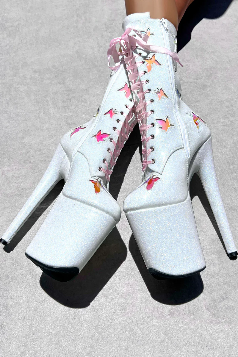 Hella Heels The Glitterati Butterfly 8inch Boots - Snow Kween - Image 3
