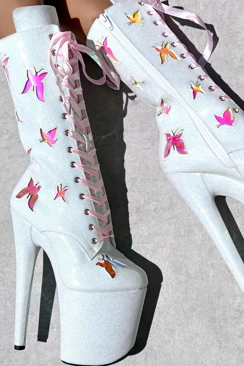 Hella Heels The Glitterati Butterfly 8inch Boots - Snow Kween - Image 4